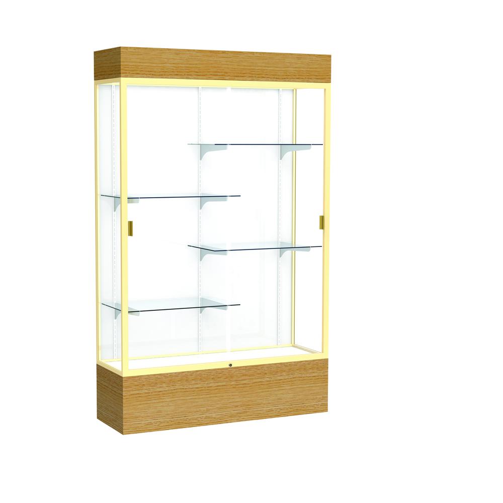 Reliant   48''W x 80''H x 16''D  Lighted Floor Case, White Back, Champagne Finish,  Natural Oak Base - Waddell