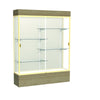 Reliant   60''W x 80''H x 16''D  Lighted Floor Case, Plaque Back, Champagne Finish,  Driftwood Base - Waddell