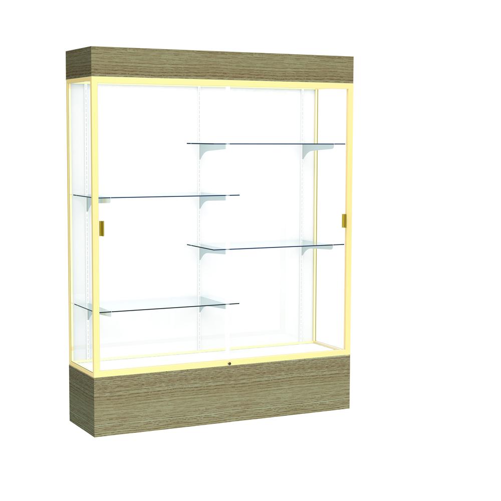 Reliant   60''W x 80''H x 16''D  Lighted Floor Case, White Back, Champagne Finish,  Driftwood Base - Waddell