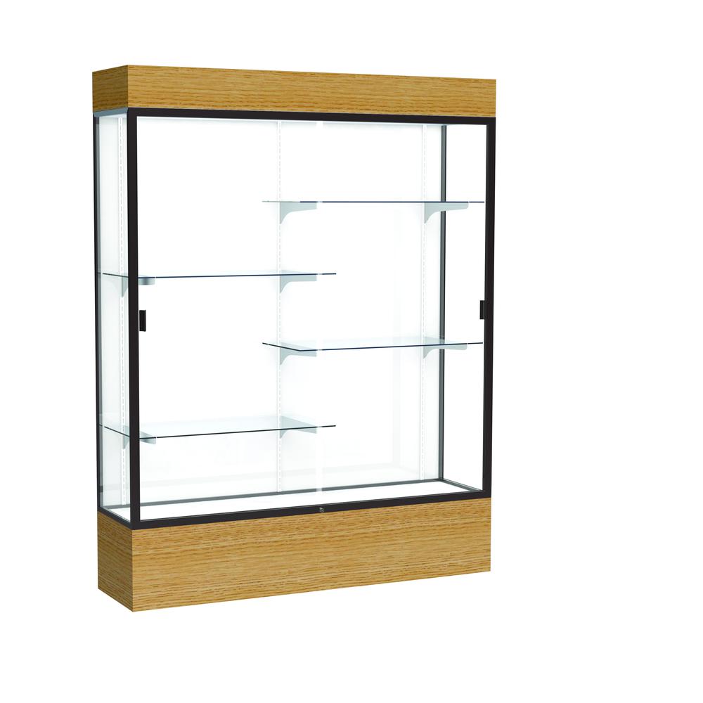 Reliant   60''W x 80''H x 16''D  Lighted Floor Case, White Back, Dk. Bronze Finish,  Natural Oak Base - Waddell