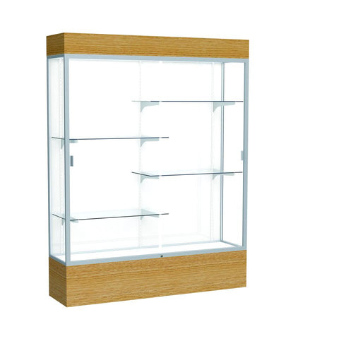 Reliant   60''W x 80''H x 16''D  Lighted Floor Case, White Back, Satin Finish,  Natural Oak Base - Waddell