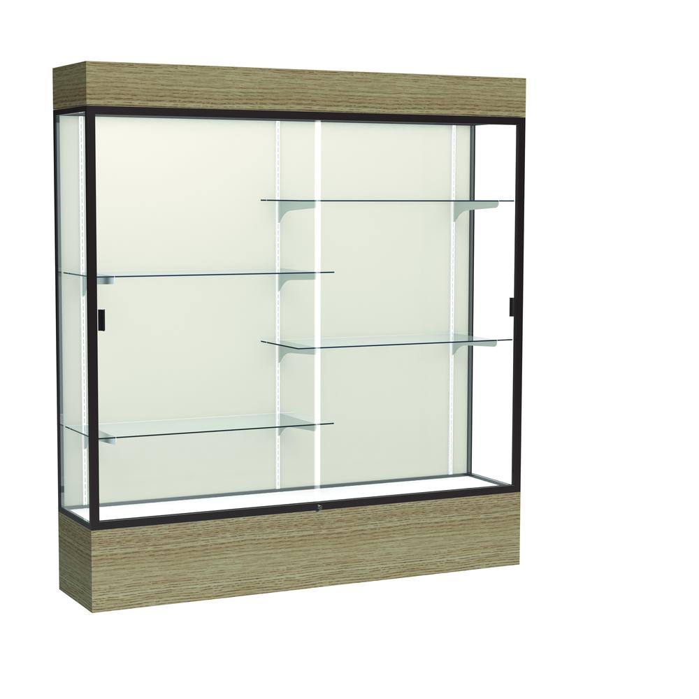 Reliant   72''W x 80''H x 16''D  Lighted Floor Case, Plaque Back, Dk. Bronze Finish,  Driftwood Base - Waddell