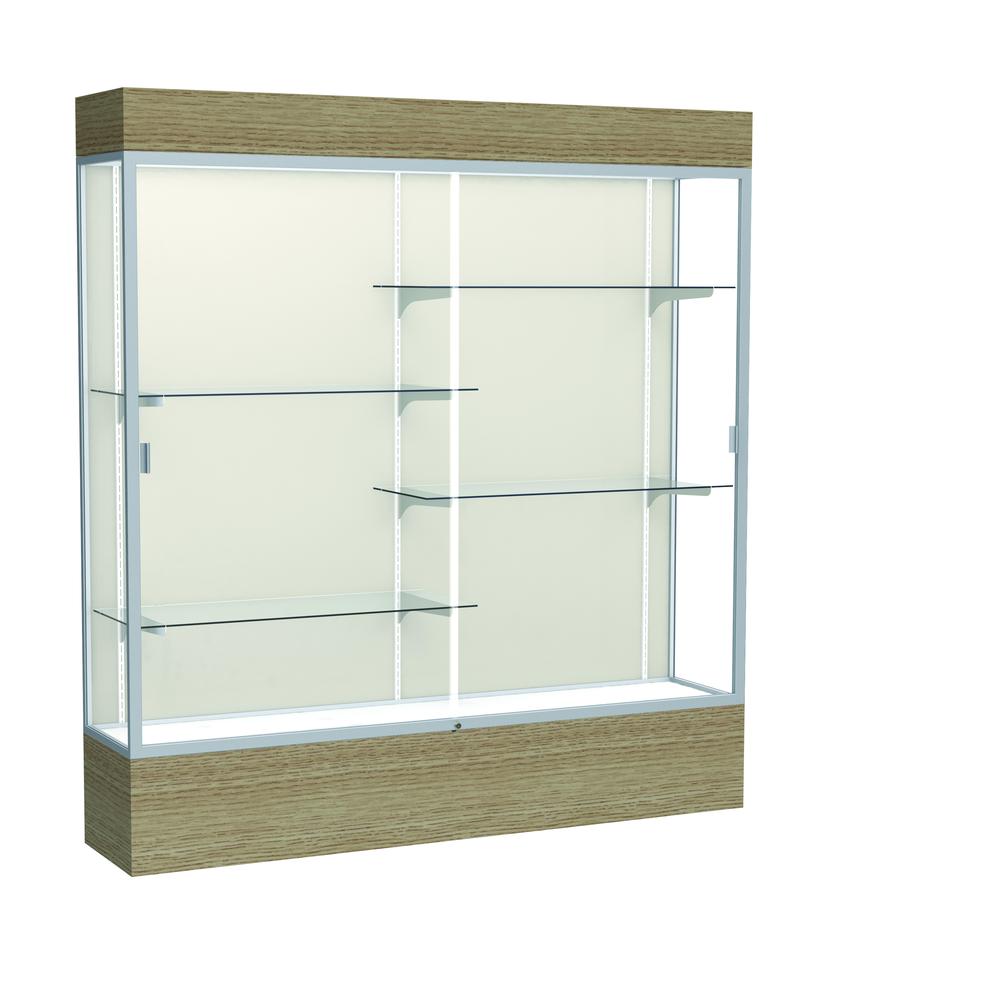 Reliant   72''W x 80''H x 16''D  Lighted Floor Case, Plaque Back, Satin Finish,  Driftwood Base - Waddell