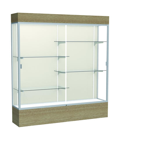 Reliant   72''W x 80''H x 16''D  Lighted Floor Case, Plaque Back, Satin Finish,  Driftwood Base - Waddell