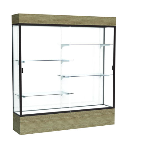 Reliant   72''W x 80''H x 16''D  Lighted Floor Case, White Back, Dk. Bronze Finish,  Driftwood Base - Waddell