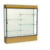 Reliant   72''W x 80''H x 16''D  Lighted Floor Case, Plaque Back, Dk. Bronze Finish,  Natural Oak Base - Waddell