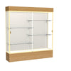 Reliant   72''W x 80''H x 16''D  Lighted Floor Case, Plaque Back, Champagne Finish,  Natural Oak Base - Waddell