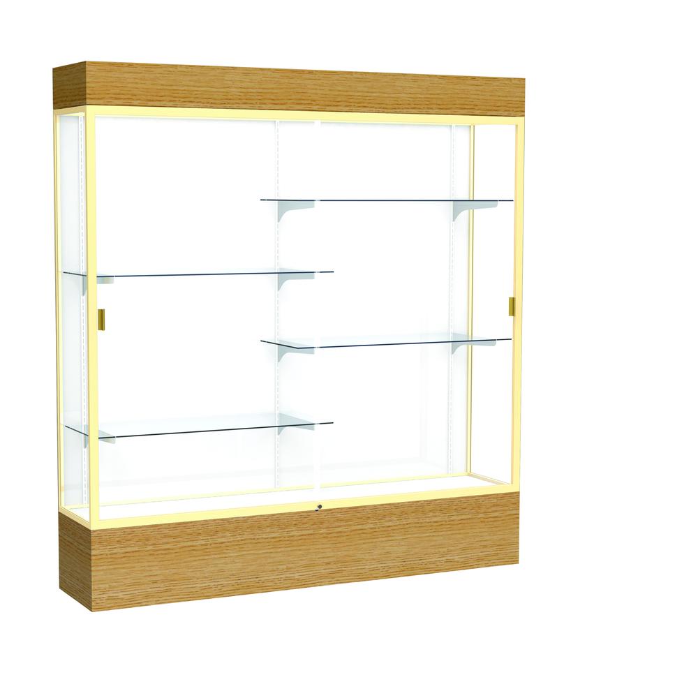 Reliant   72''W x 80''H x 16''D  Lighted Floor Case, White Back, Champagne Finish,  Natural Oak Base - Waddell