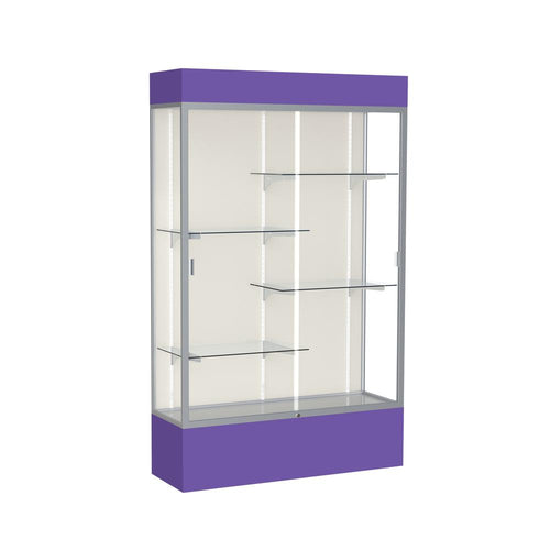 Spirit  48''W x 80''H x 16''D  Lighted Floor Case, Plaque Back, Satin Finish, Purple Base and Top - Waddell