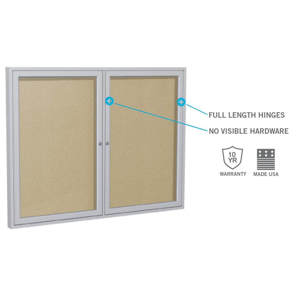 48''x72'' 3-Door Satin Aluminum Frame Enclosed Vinyl Bulletin Board - Silver - Ghent