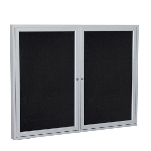 48''x60'' 2-Dr Satin Alum Fr Enclosed Recycled Rubber Bulletin Board - Black - Ghent