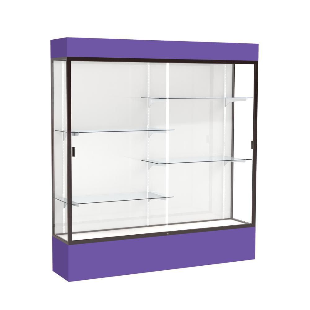 Spirit  72''W x 80''H x 16''D  Lighted Floor Case, White Back, Dk. Bronze Finish, Purple Base and Top - Waddell