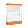 Spirit  60''W x 80''H x 16''D  Lighted Floor Case, White Back, Champagne Finish, Orange Base and Top - Waddell