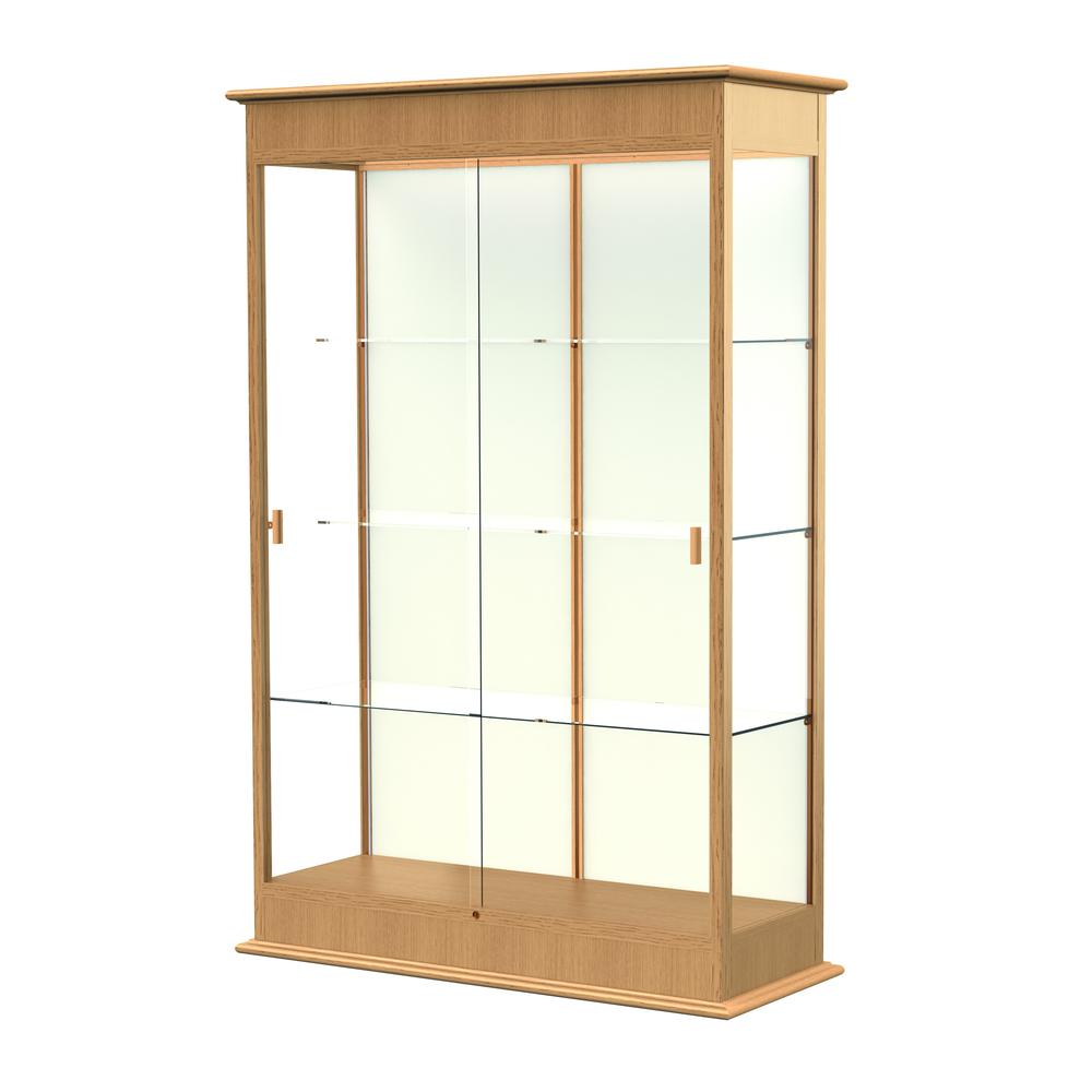 Varsity  48''W x 77''H x 18''D  Lighted Floor Case, Sliding Doors, Plaque Back, Natural Oak Finish - Waddell