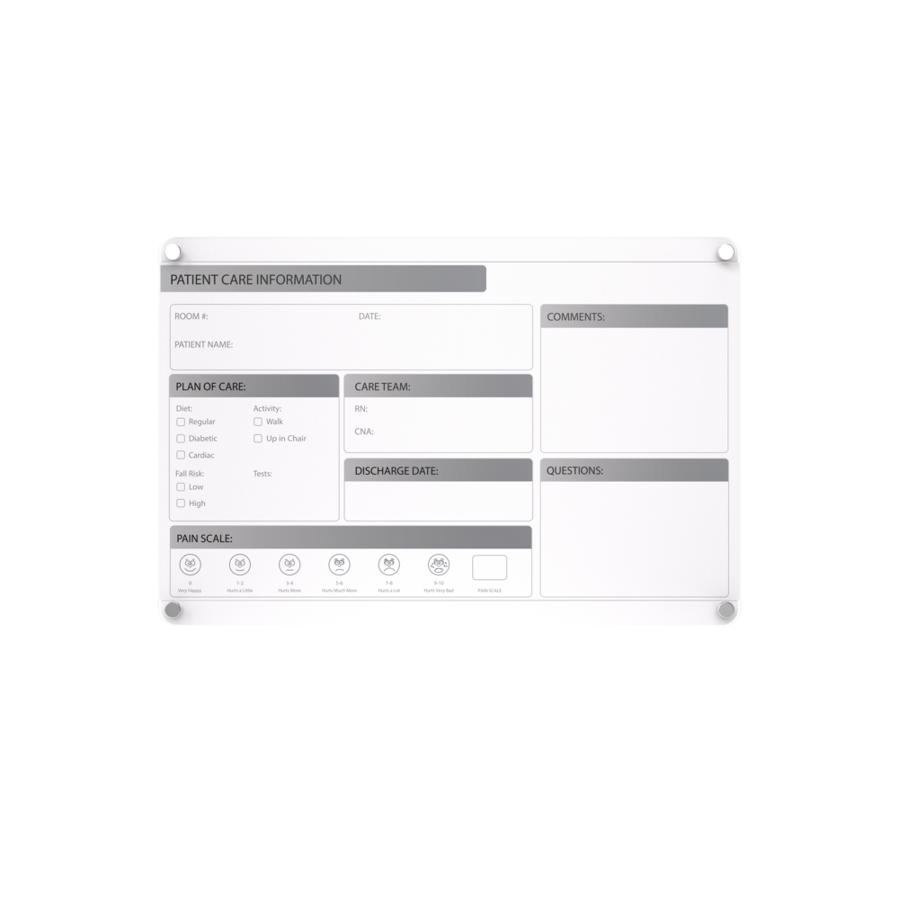 Ghent Graphics Slide Changeable Glassboard with Standoffs, Non-Magnetic, Patient Room Graphic, Horizontal, 18''H x 24''W