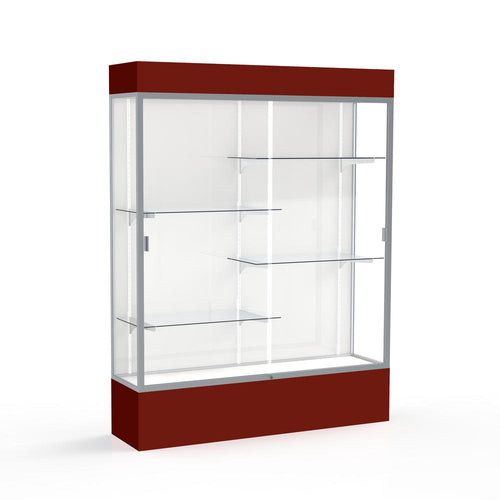 Spirit  60''W x 80''H x 16''D  Lighted Floor Case, White Back, Satin Finish, Maroon Base and Top - Waddell
