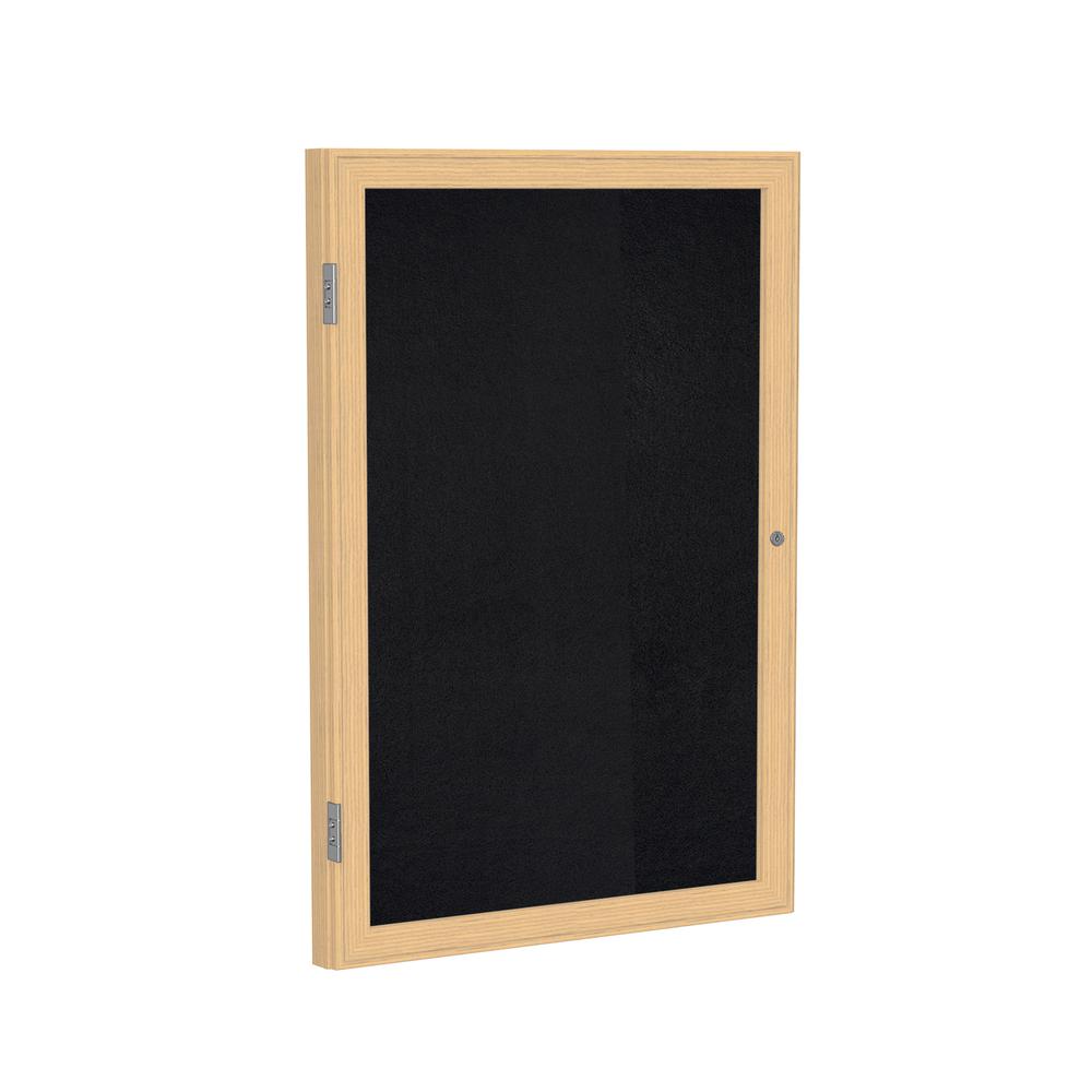 36''x36'' 1-Dr Wood Fr Oak Finish Enclsd Recycled Rubber Bulletin Board - Black - Ghent