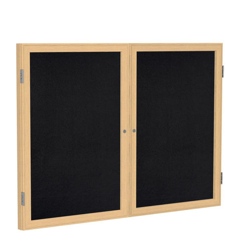 48''x60'' 2-Dr Wood Fr Oak Finish Enclsd Recycled Rubber Bulletin Board - Black - Ghent
