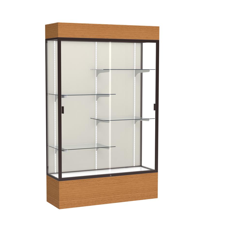 Reliant   48''W x 80''H x 16''D  Lighted Floor Case, Plaque Back, Dk. Bronze Finish,  Carmel Oak Base - Waddell