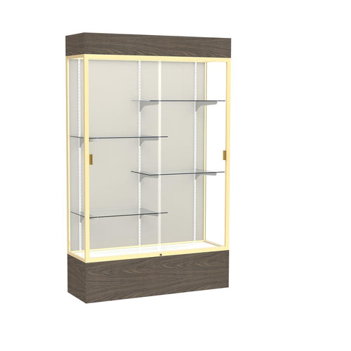 Reliant   48''W x 80''H x 16''D  Lighted Floor Case, Plaque Back, Champagne Finish,  Walnut Vinyl Base - Waddell