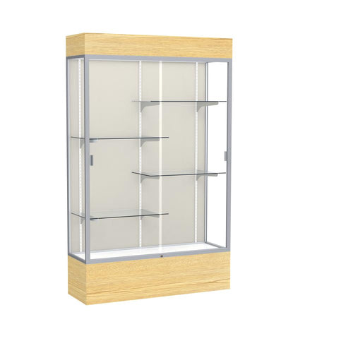 Reliant   48''W x 80''H x 16''D  Lighted Floor Case, Plaque Back, Satin Finish,  Lt. Oak Vinyl Base - Waddell