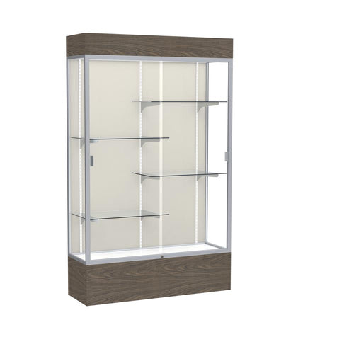 Reliant   48''W x 80''H x 16''D  Lighted Floor Case, Plaque Back, Satin Finish,  Walnut Vinyl Base - Waddell