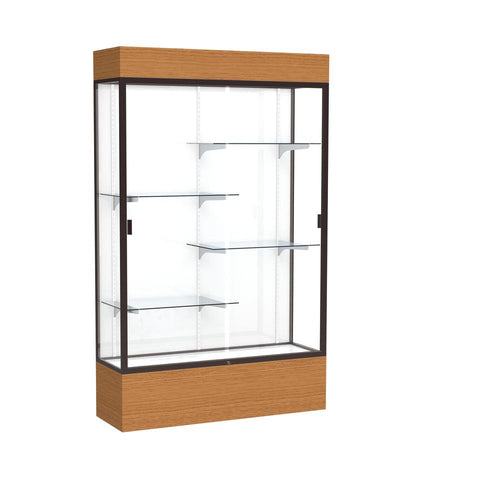 Reliant   48''W x 80''H x 16''D  Lighted Floor Case, White Back, Dk. Bronze Finish,  Carmel Oak Base - Waddell