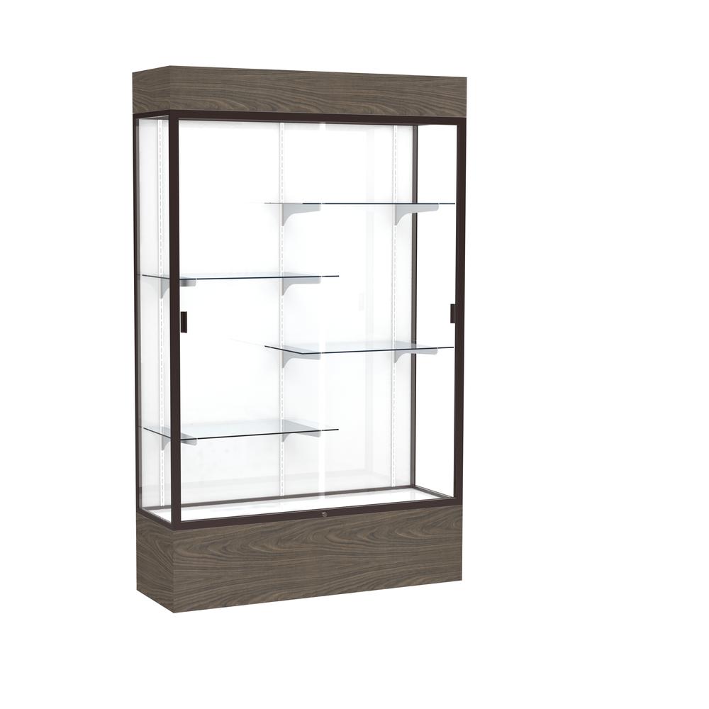 Reliant   48''W x 80''H x 16''D  Lighted Floor Case, White Back, Dk. Bronze Finish,  Walnut Vinyl Base - Waddell