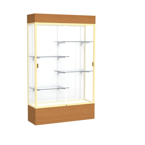 Reliant   48''W x 80''H x 16''D  Lighted Floor Case, White Back, Champagne Finish,  Carmel Oak Base - Waddell