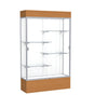 Reliant   48''W x 80''H x 16''D  Lighted Floor Case, White Back, Satin Finish,  Carmel Oak Base - Waddell