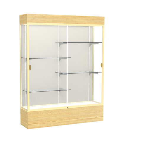 Reliant   60''W x 80''H x 16''D  Lighted Floor Case, Plaque Back, Champagne Finish,  Lt. Oak Vinyl Base - Waddell