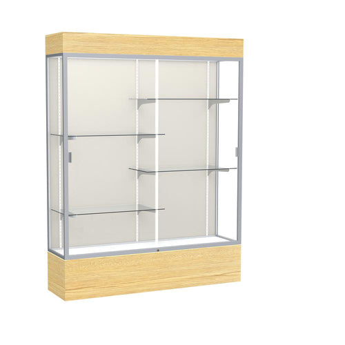 Reliant   60''W x 80''H x 16''D  Lighted Floor Case, Plaque Back, Satin Finish,  Lt. Oak Vinyl Base - Waddell