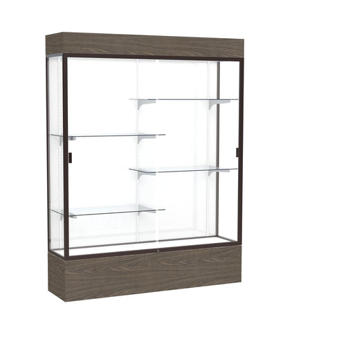 Reliant   60''W x 80''H x 16''D  Lighted Floor Case, White Back, Dk. Bronze Finish,  Walnut Vinyl Base - Waddell