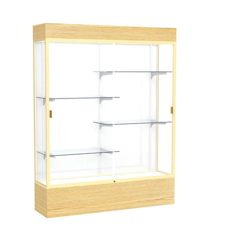 Reliant   60''W x 80''H x 16''D  Lighted Floor Case, White Back, Champagne Finish,  Lt. Oak Vinyl Base - Waddell