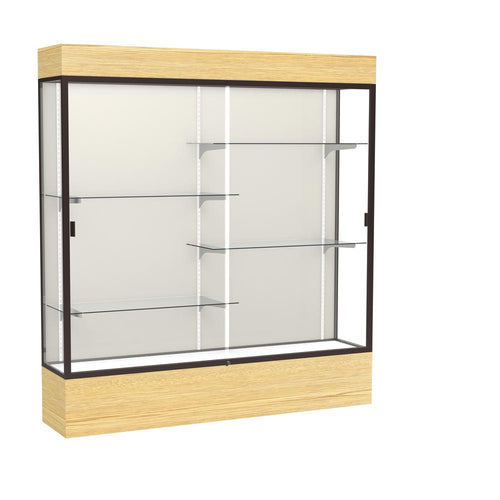 Reliant   72''W x 80''H x 16''D  Lighted Floor Case, Plaque Back, Dk. Bronze Finish,  Lt. Oak Vinyl Base - Waddell