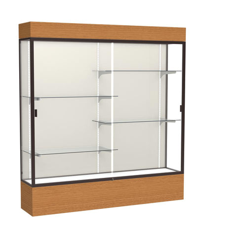 Reliant   72''W x 80''H x 16''D  Lighted Floor Case, Plaque Back, Dk. Bronze Finish,  Carmel Oak Base - Waddell