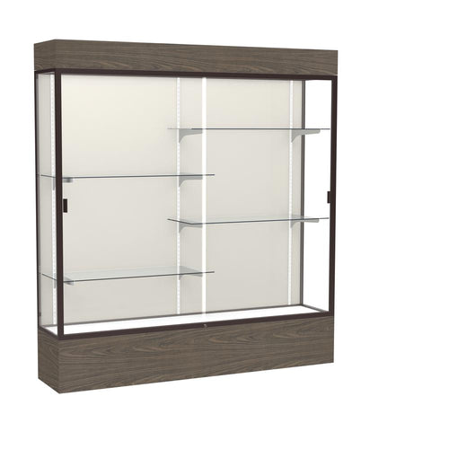 Reliant   72''W x 80''H x 16''D  Lighted Floor Case, Plaque Back, Dk. Bronze Finish,  Walnut Vinyl Base - Waddell