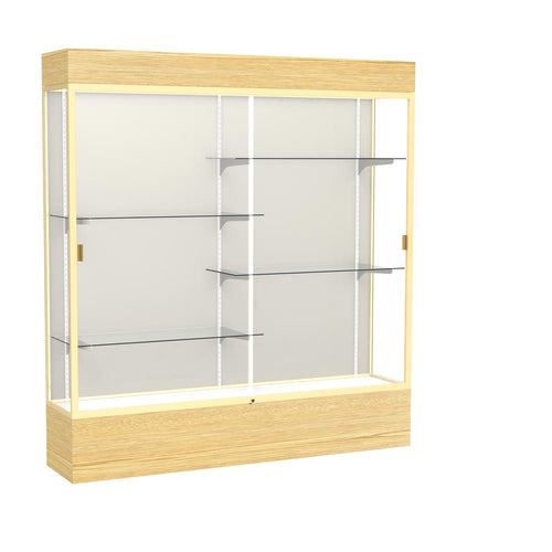 Reliant   72''W x 80''H x 16''D  Lighted Floor Case, Plaque Back, Champagne Finish,  Lt. Oak Vinyl Base - Waddell