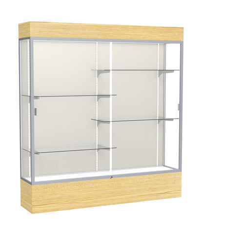 Reliant   72''W x 80''H x 16''D  Lighted Floor Case, Plaque Back, Satin Finish,  Lt. Oak Vinyl Base - Waddell