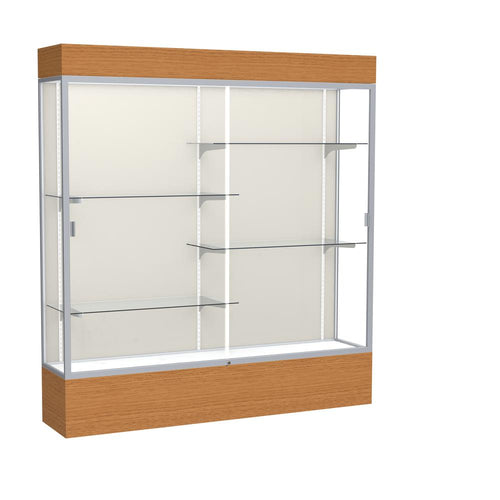 Reliant   72''W x 80''H x 16''D  Lighted Floor Case, Plaque Back, Satin Finish,  Carmel Oak Base - Waddell