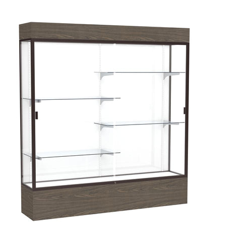 Reliant   72''W x 80''H x 16''D  Lighted Floor Case, White Back, Dk. Bronze Finish,  Walnut Vinyl Base - Waddell