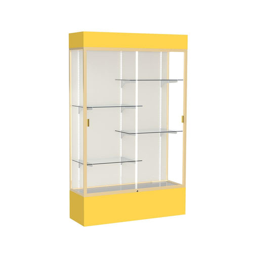 Spirit  48''W x 80''H x 16''D  Lighted Floor Case, Plaque Back, Champagne Finish, Goldenrod Base and Top - Waddell