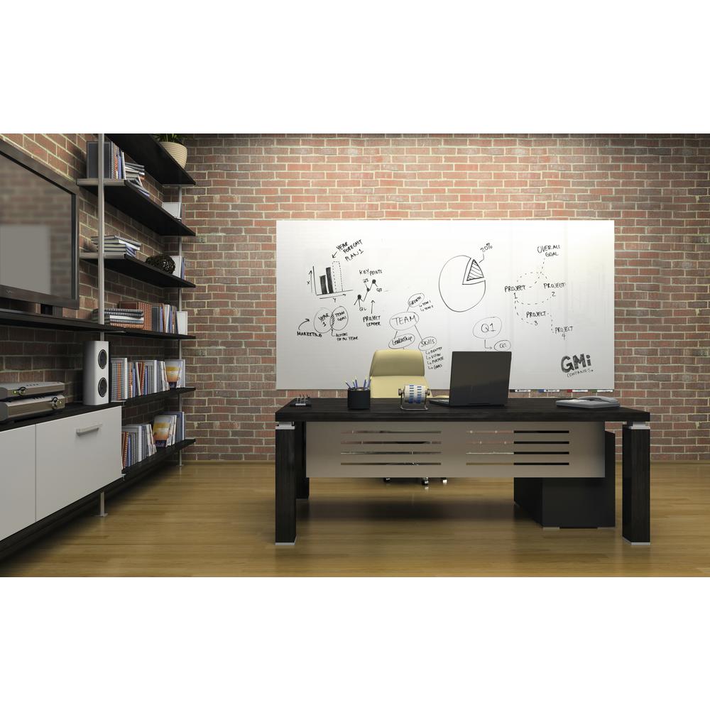 Ghent Aria 8'H x 4'W Magnetic Glass White Board, Blue Surface, Vertical, 4 Rare Earth Magnets, 4 Markers and Eraser
