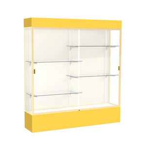 Spirit  72''W x 80''H x 16''D  Lighted Floor Case, Plaque Back, Champagne Finish, Goldenrod Base and Top - Waddell