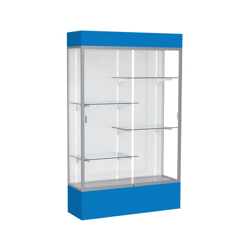Spirit  48''W x 80''H x 16''D  Lighted Floor Case, White Back, Satin Finish, Royal Blue Base and Top - Waddell