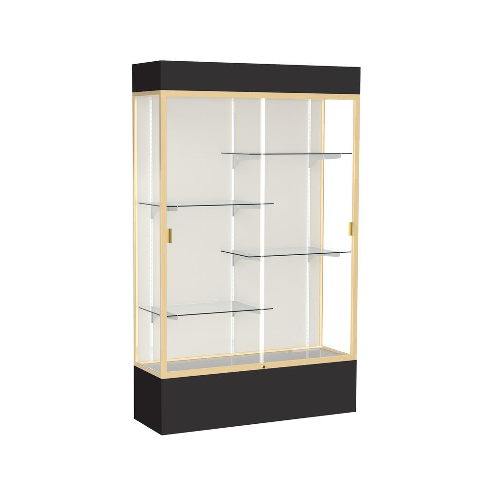 Spirit  48''W x 80''H x 16''D  Lighted Floor Case, Plaque Back, Champagne Finish, Black Base and Top - Waddell