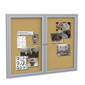 48''x60'' 2-Door Satin Aluminum Frame Enclosed Bulletin Board - Natural Cork - Ghent
