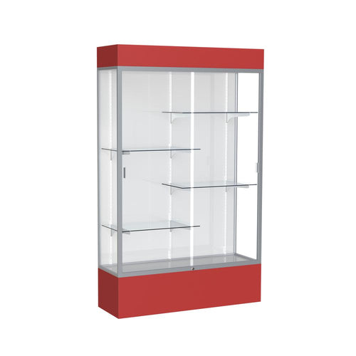 Spirit  48''W x 80''H x 16''D  Lighted Floor Case, White Back, Satin Finish, Red Base and Top - Waddell