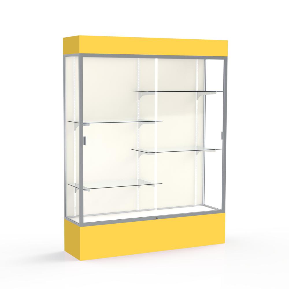 Spirit  60''W x 80''H x 16''D  Lighted Floor Case, Plaque Back, Satin Finish, Goldenrod Base and Top - Waddell