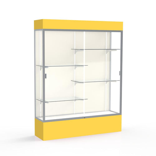 Spirit  60''W x 80''H x 16''D  Lighted Floor Case, Plaque Back, Satin Finish, Goldenrod Base and Top - Waddell